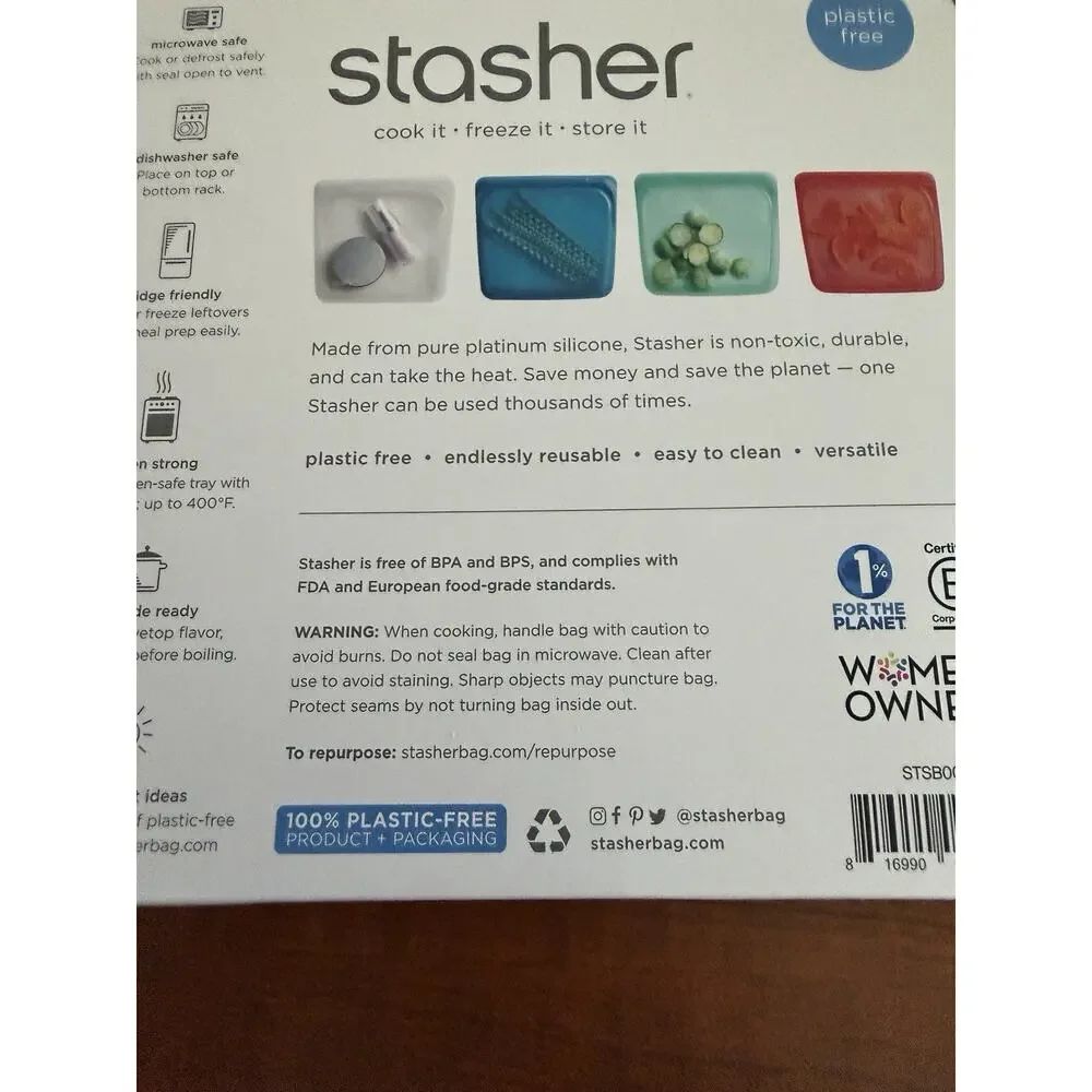 Stasher Sandwich Size Clear Silicone Reusable Bags 2-Pack Plastic Free
